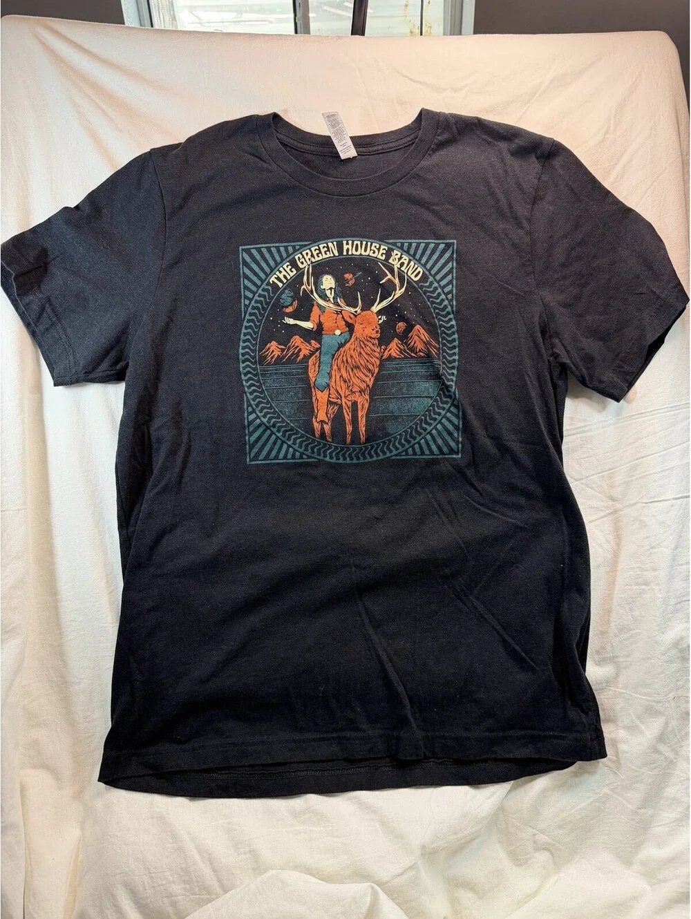 The Green House Band Graphic Tee Elk Rider Psychedelic Art T Shirt Unisex Large